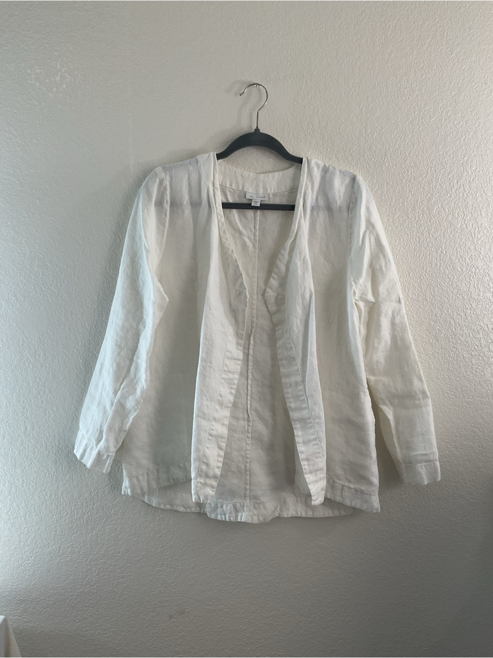 Pure Jill White Linen Open-Front Jacket Tunic Designer Coastal Boho Chic Vintage
